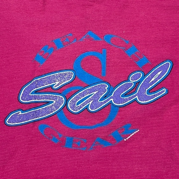 Vintage 1990s Beach Sail Gear Dark Pink 90s Crewneck Tee Top Shirt - Picture 3 of 4